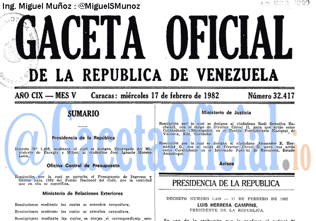 Gaceta Oficial 32417 del 17 Febrero 1982