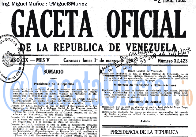 Gaceta Oficial 32423 del 1 Marzo 1982