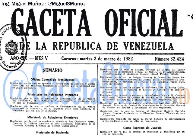 Gaceta Oficial 32424 del 2 Marzo 1982