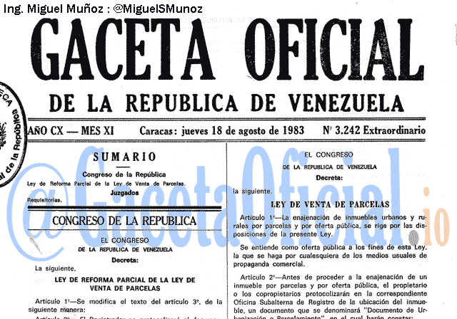 Gaceta Oficial 3242 del 18 Agosto 1983