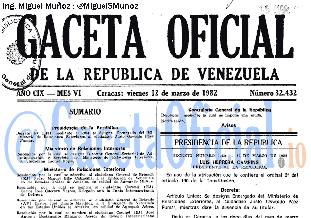 Gaceta Oficial 32432 del 12 Marzo 1982