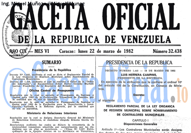 Gaceta Oficial 32438 del 22 Marzo 1982