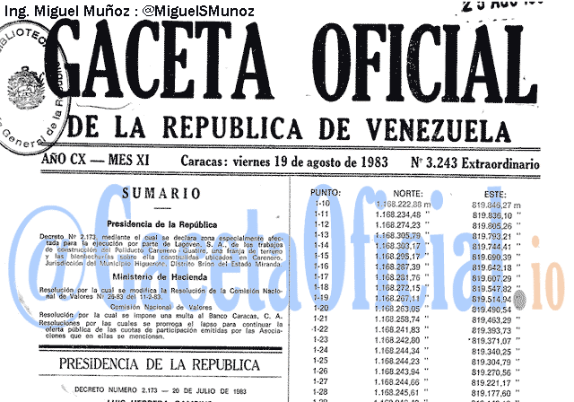 Gaceta Oficial 3243 del 19 Agosto 1983