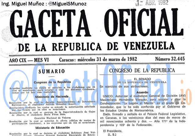 Gaceta Oficial 32445 del 31 Marzo 1982