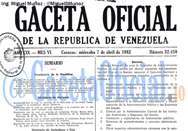 Gaceta Oficial 32450 del 7 Abril 1982