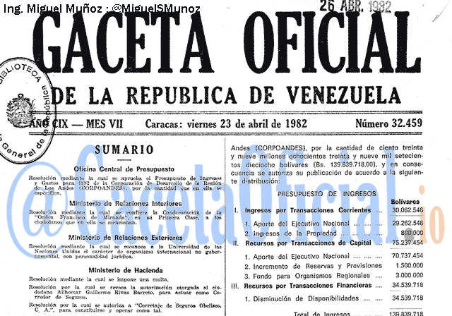 Gaceta Oficial 32459 del 23 Abril 1982
