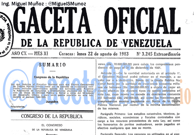 Gaceta Oficial 3245 del 22 Agosto 1983