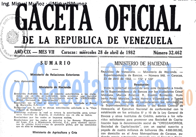 Gaceta Oficial 32462 del 28 Abril 1982