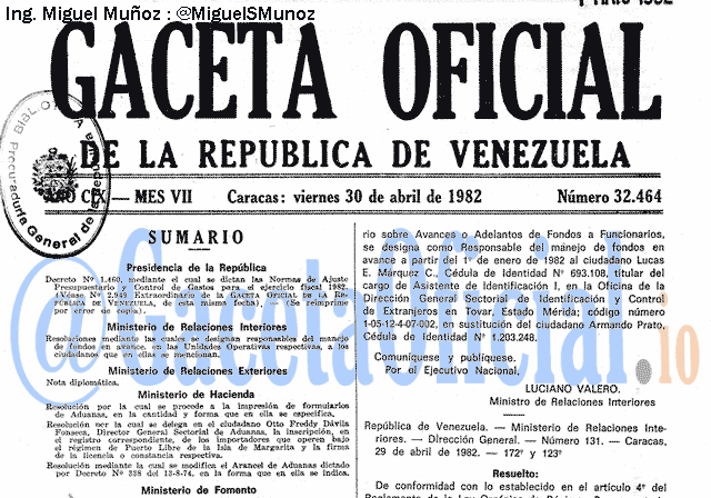Gaceta Oficial 32464 del 30 Abril 1982