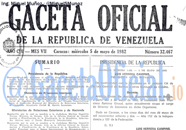 Gaceta Oficial 32467 del 5 Mayo 1982