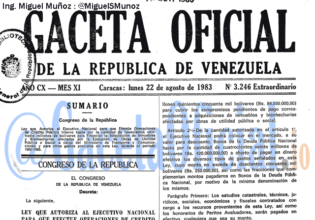Gaceta Oficial 3246 del 22 Agosto 1983