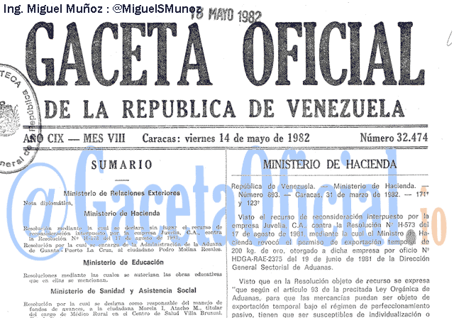 Gaceta Oficial 32474 del 14 Mayo 1982