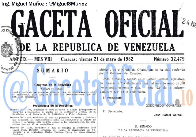 Gaceta Oficial 32479 del 21 Mayo 1982