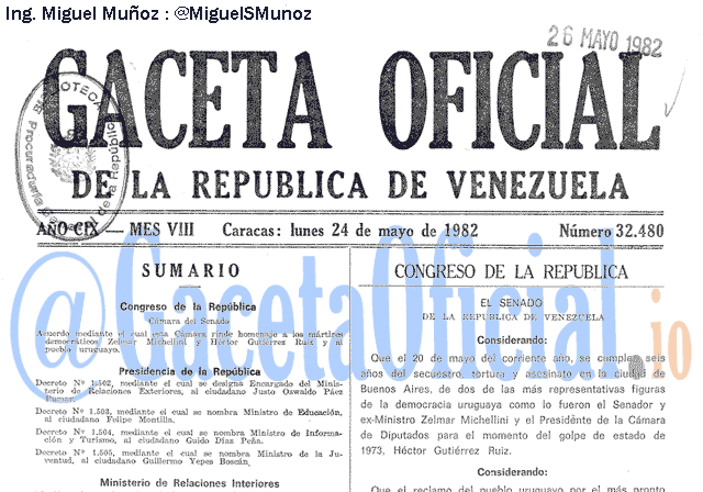 Gaceta Oficial 32480 del 24 Mayo 1982