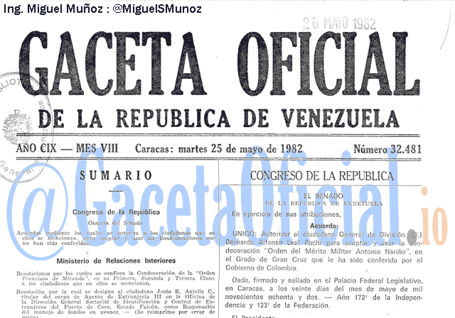 Gaceta Oficial 32481 del 25 Mayo 1982