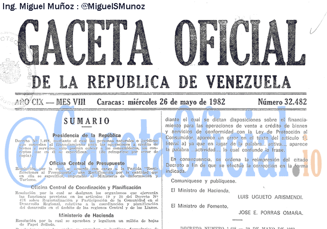 Gaceta Oficial 32482 del 26 Mayo 1982