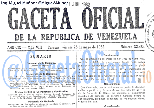 Gaceta Oficial 32484 del 28 Mayo 1982
