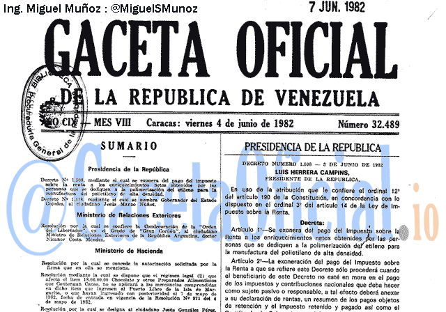 Gaceta Oficial 32489 del 4 Junio 1982