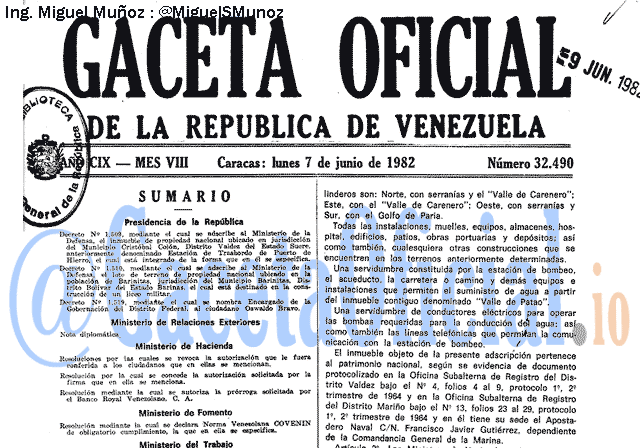 Gaceta Oficial 32490 del 7 Junio 1982