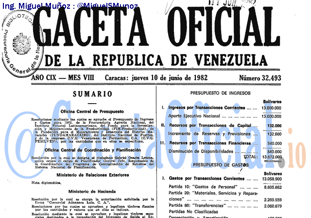 Gaceta Oficial 32493 del 10 Junio 1982