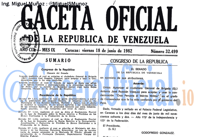 Gaceta Oficial 32499 del 18 Junio 1982