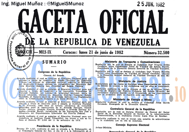 Gaceta Oficial 32500 del 21 Junio 1982