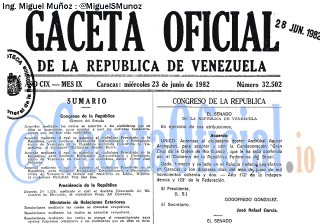 Gaceta Oficial 32502 del 23 Junio 1982