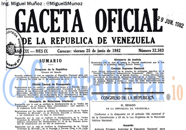 Gaceta Oficial 32503 del 25 Junio 1982