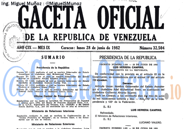 Gaceta Oficial 32504 del 28 Junio 1982
