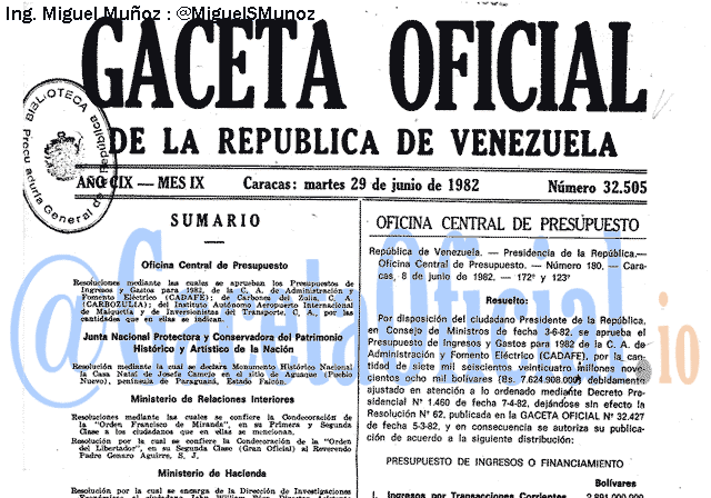 Gaceta Oficial 32505 del 29 Junio 1982