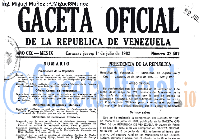 Gaceta Oficial 32507 del 1 Julio 1982