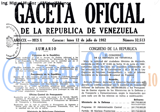 Gaceta Oficial 32513 del 12 Julio 1982