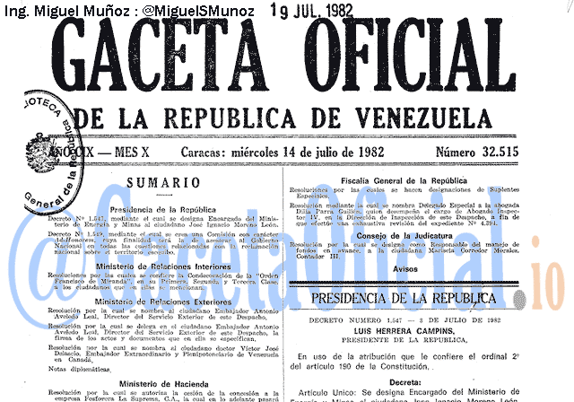 Gaceta Oficial 32515 del 14 Julio 1982