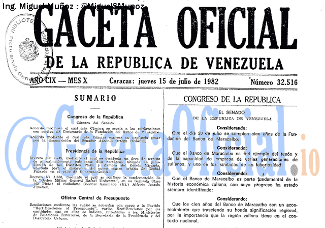 Gaceta Oficial 32516 del 15 Julio 1982