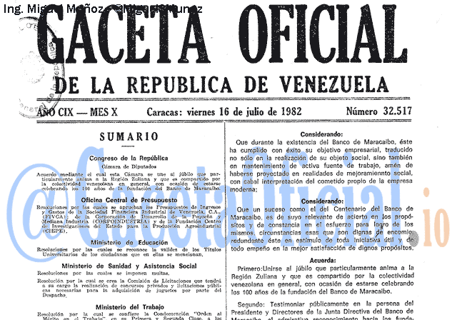 Gaceta Oficial 32517 del 16 Julio 1982