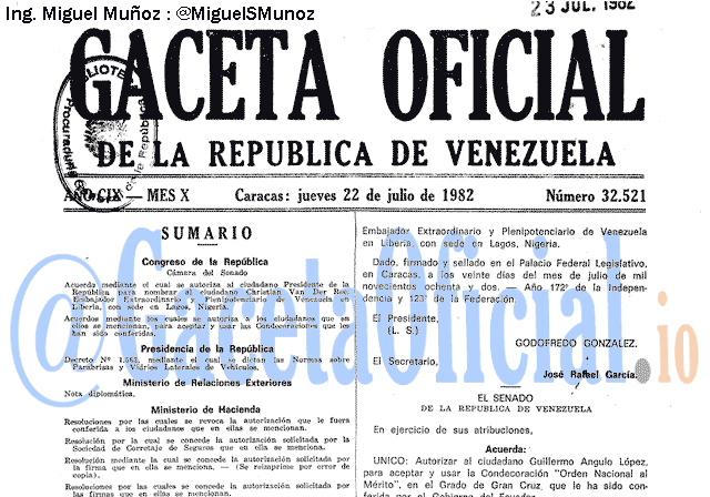 Gaceta Oficial 32521 del 22 Julio 1982