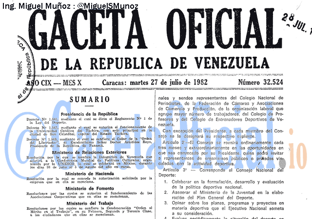 Gaceta Oficial 32524 del 27 Julio 1982
