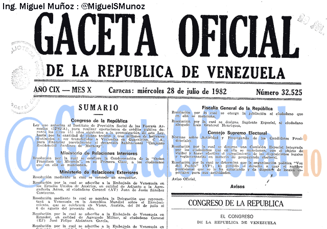 Gaceta Oficial 32525 del 28 Julio 1982