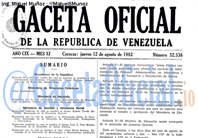 Gaceta Oficial 32536 del 12 Agosto 1982