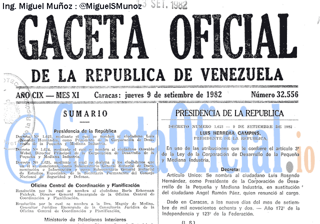 Gaceta Oficial 32556 del 9 Septiembre 1982