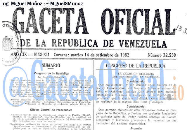 Gaceta Oficial 32559 del 14 Septiembre 1982