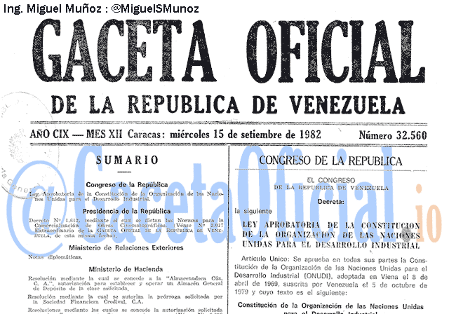 Gaceta Oficial 32560 del 15 Septiembre 1982