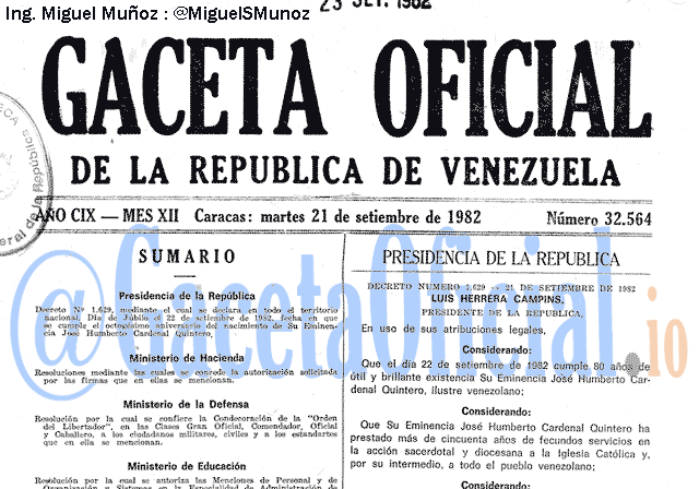 Gaceta Oficial 32564 del 21 Septiembre 1982