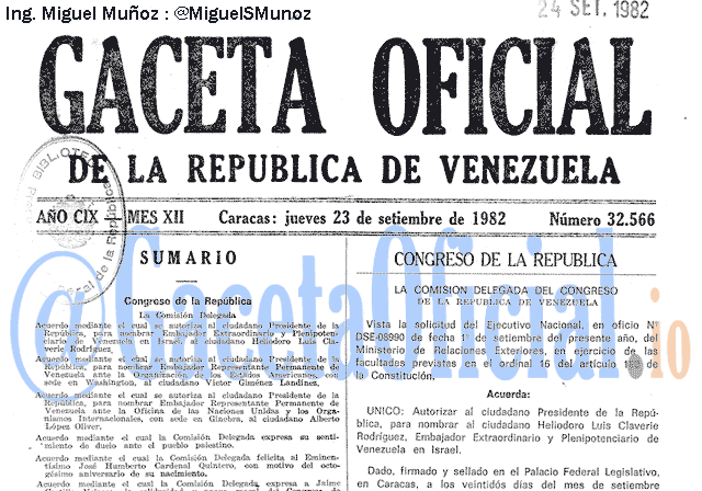 Gaceta Oficial 32566 del 23 Septiembre 1982