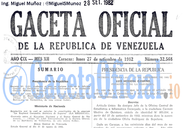 Gaceta Oficial 32568 del 27 Septiembre 1982