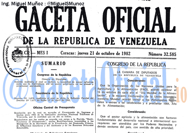 Gaceta Oficial 32585 del 21 Octubre 1982