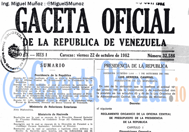 Gaceta Oficial 32586 del 22 Octubre 1982