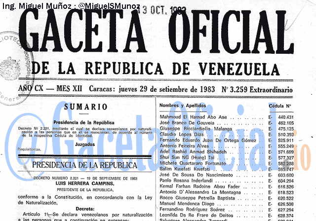 Gaceta Oficial 3259 del 29 Septiembre 1983