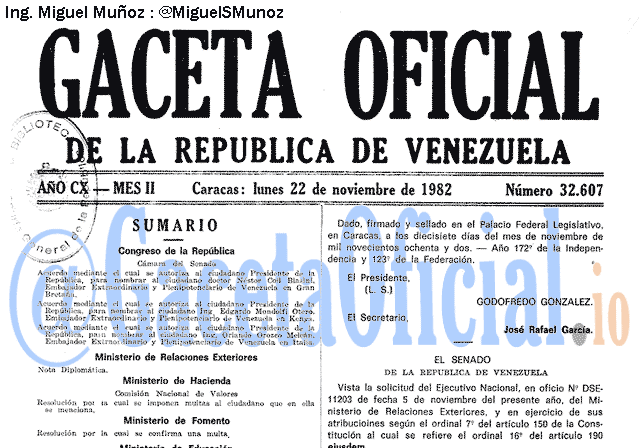 Gaceta Oficial 32607 del 22 Noviembre 1982