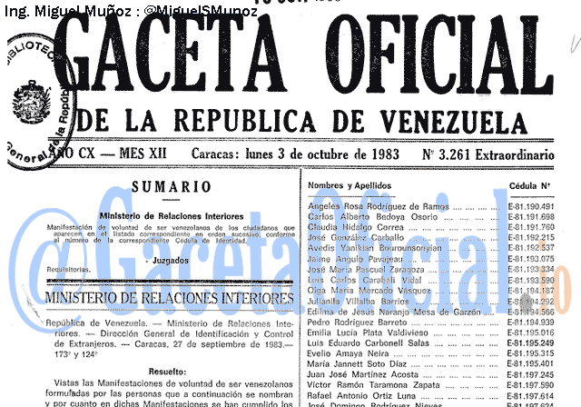 Gaceta Oficial 3261 del 3 Octubre 1983